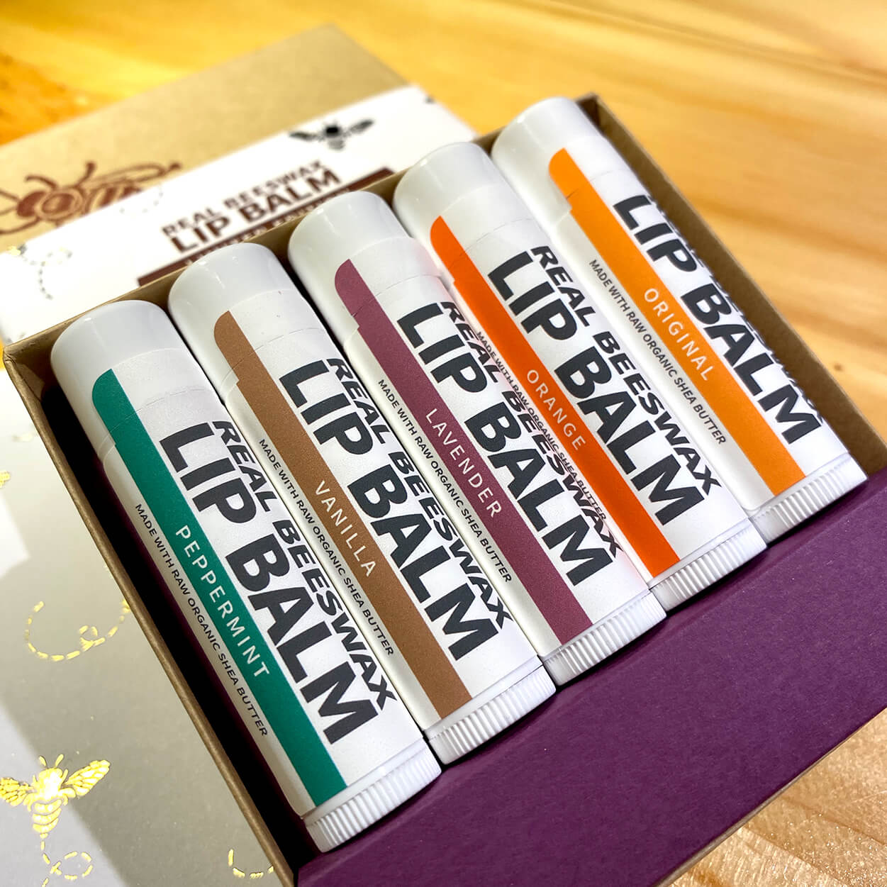 Limited Edition Real Beeswax Lip Balm - 5 Pack Gift Set